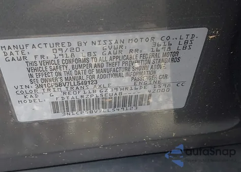 2020 Nissan Kicks S Xtronic Cvt z USA, uszkodzony, nr VIN 3N1CP5BV7LL549123